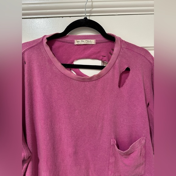 We the Free pink short sleeve distressed torn tee shirt top - Picture 4 of 10